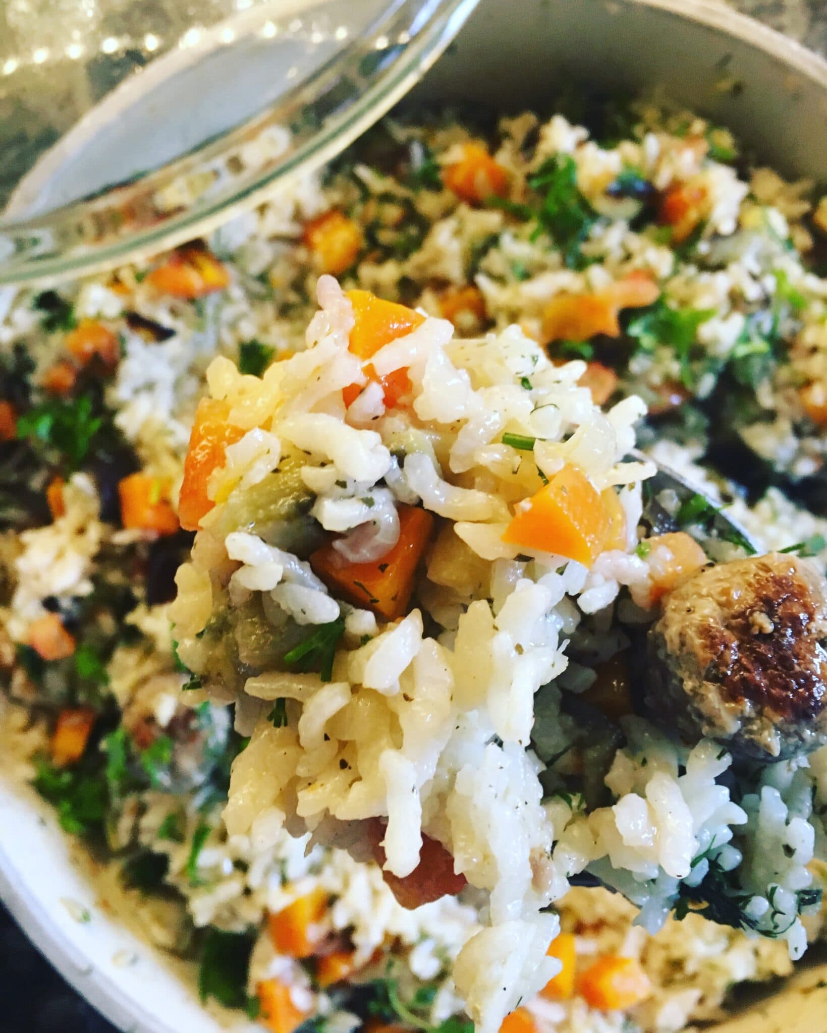 Patlıcanlı ve Köfteli Pilav